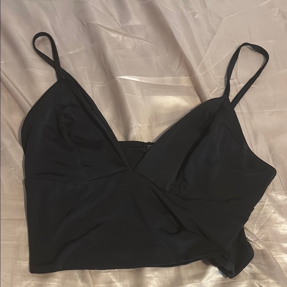 Missguided + Black Asymmetrical Wrap Crop Camisole